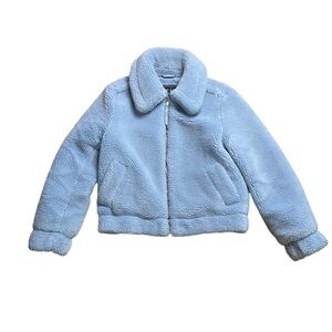 🌟 Gap Light Blue Sherpa Zip Up Jacket Fleece Collared Cozy XS TeddyFleece Cozy